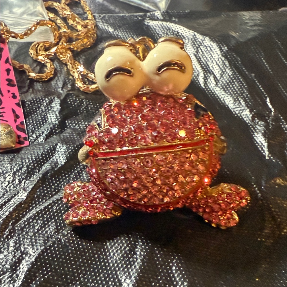 Pink Crystal Frog Pendant Necklace